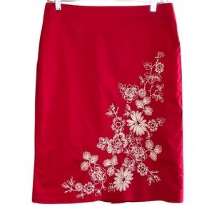 Talbots Red Skirt with Light Beige Embroidery Very Nice Pre Loved Condition